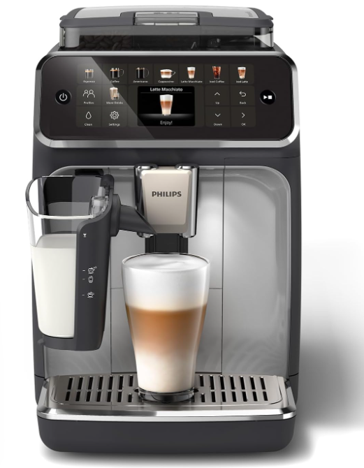 Machine à café à grain Série 5500 (EP5546/70)- Expresso broyeur, 20 boissons chaudes et glacées, carafe LatteGo facile à nettoyer, technologie SilentBrew et QuickStart, finition Noir/Argent